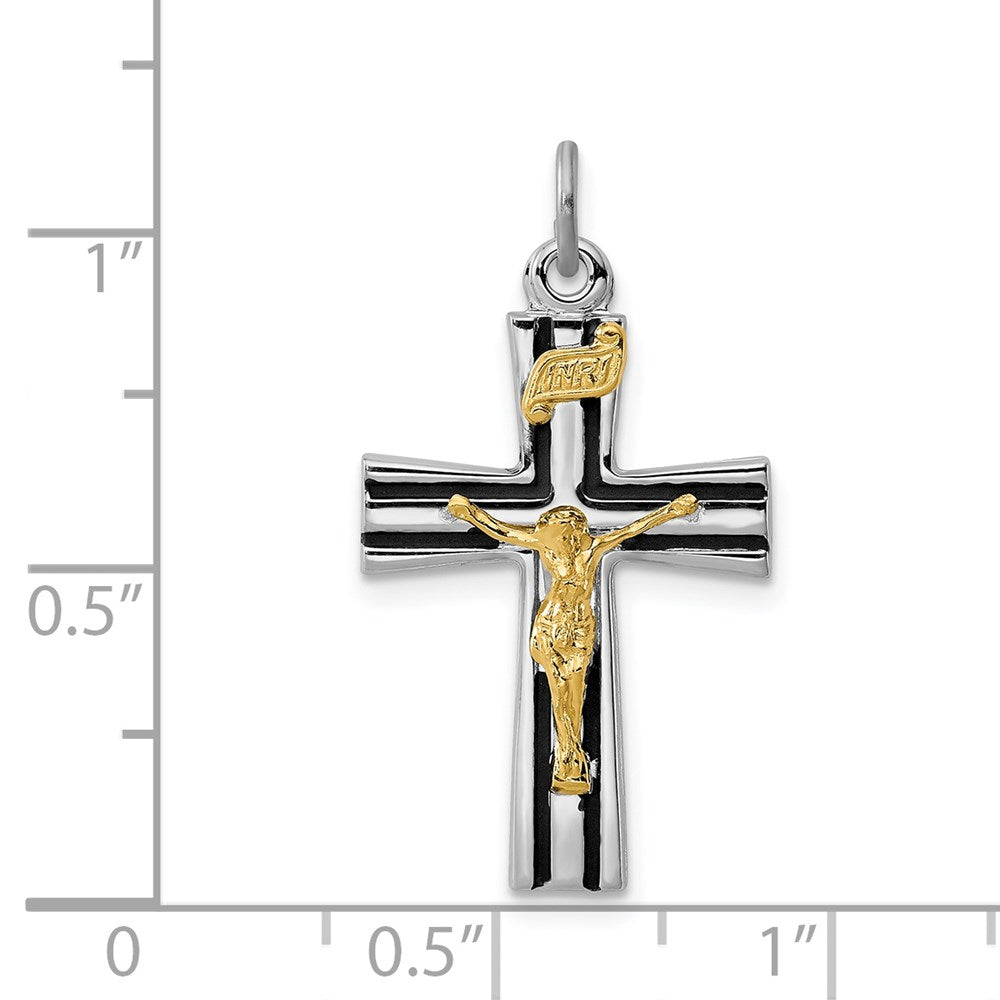 Sterling Silver Rhodium-plated Gold-tone INRI Crucifix Charm