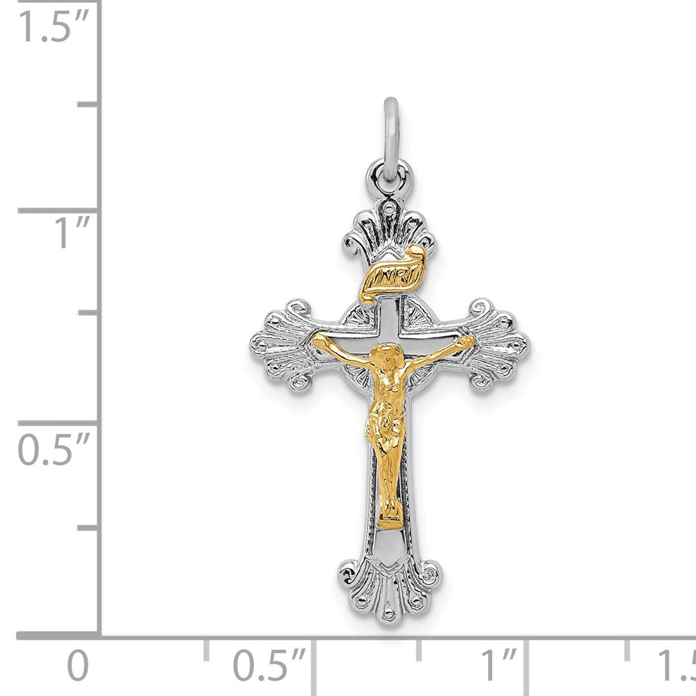Sterling Silver Rhodium-plated & Vermeil INRI Crucifix Charm