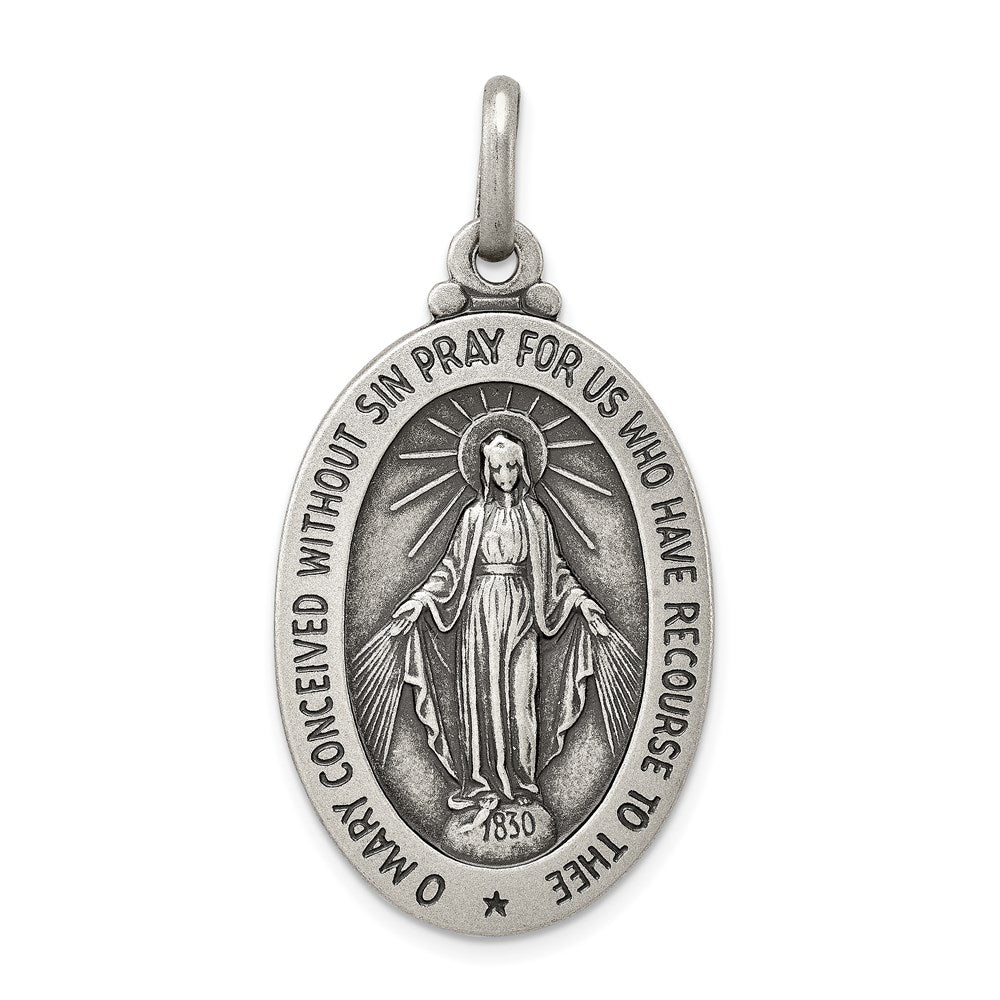 Sterling Silver Antiqued Virgin Mary Medal