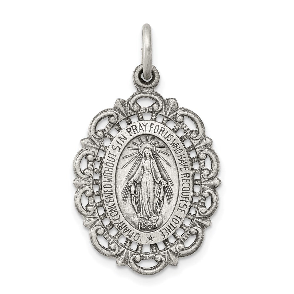 Sterling Silver Antiqued Virgin Mary Medal