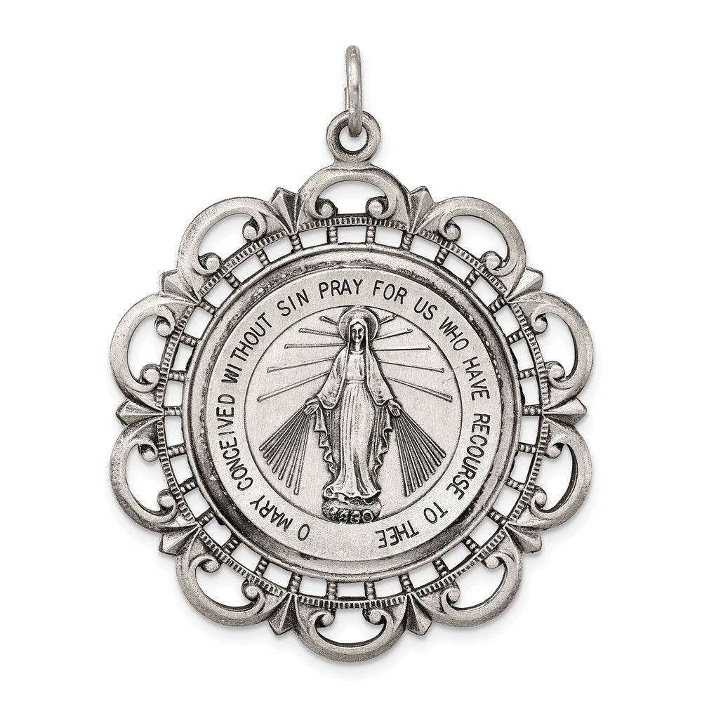 Sterling Silver Antiqued Virgin Mary Medal