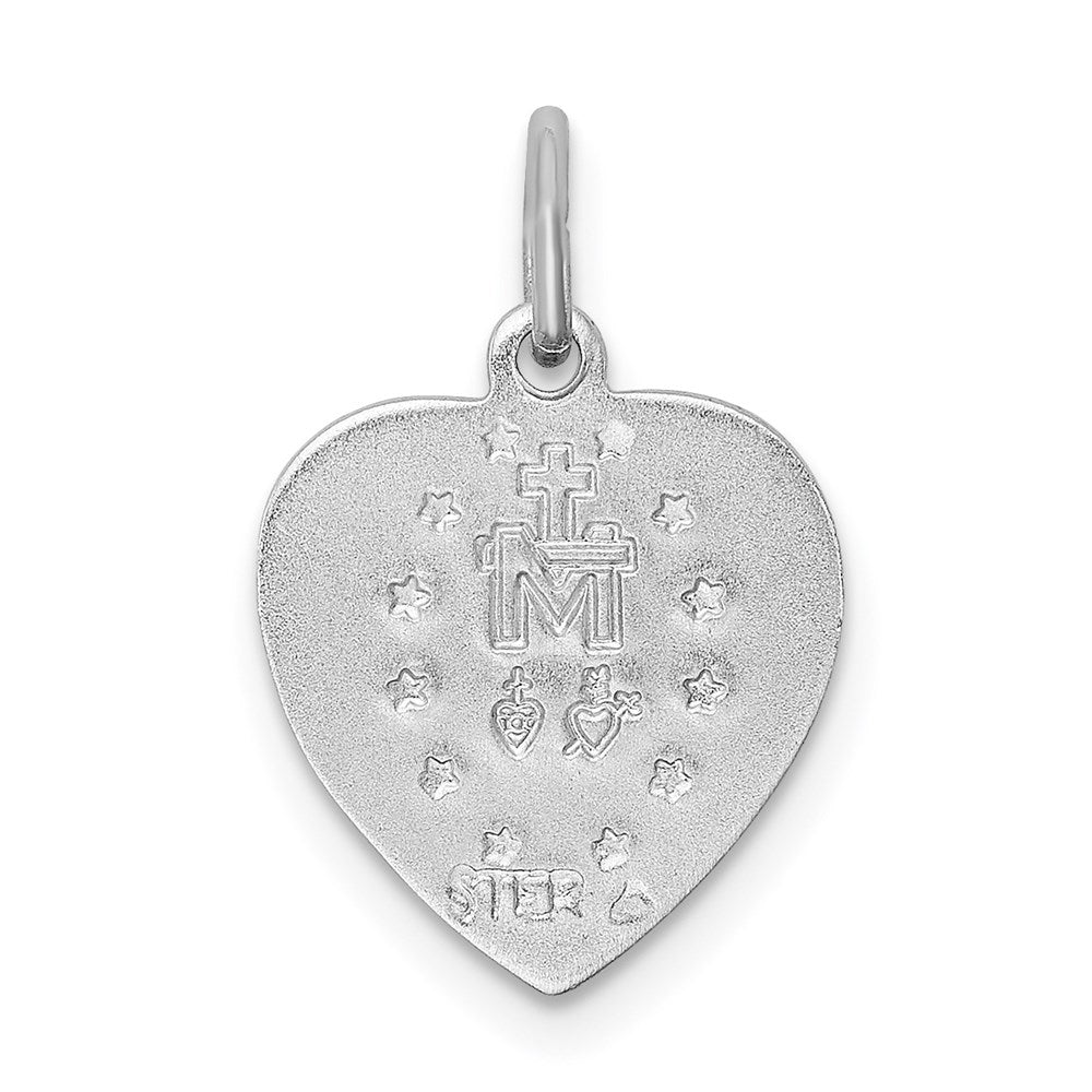 Sterling Silver Rhodium-plated Virgin Mary Heart Medal