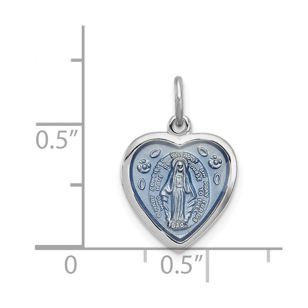 Sterling Silver Rhodium-plated Virgin Mary Heart Medal