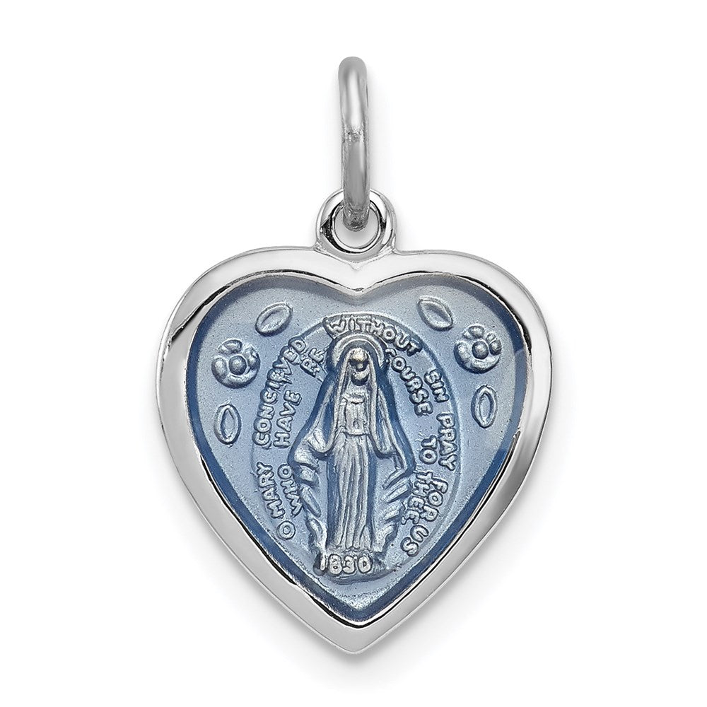 Sterling Silver Rhodium-plated Virgin Mary Heart Medal