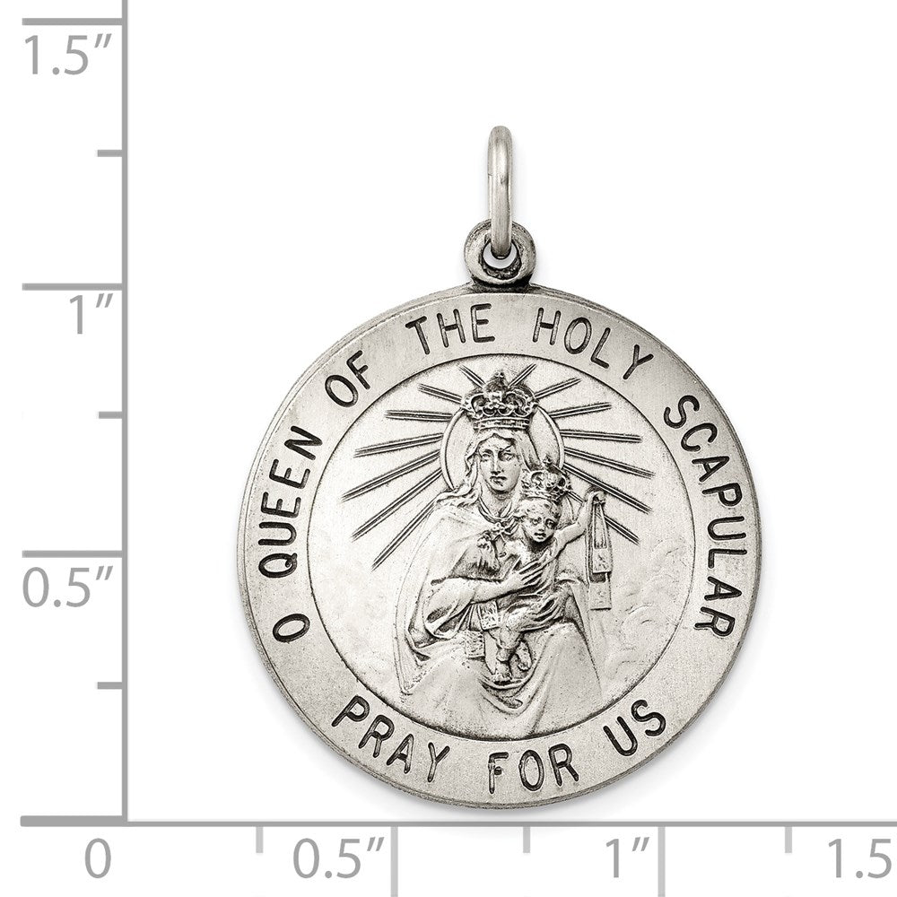Sterling Silver Antiqued Queen of the Holy Scapular Medal