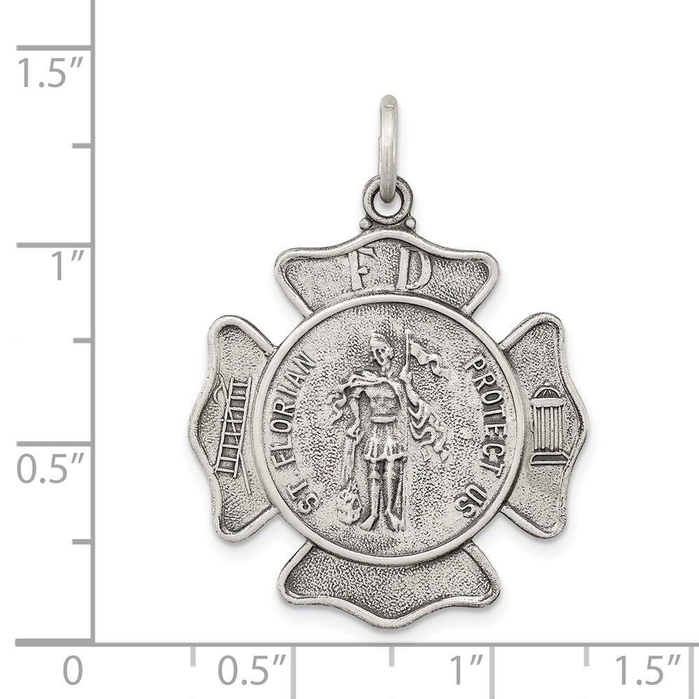 Sterling Silver Antiqued Saint Florian Badge Medal