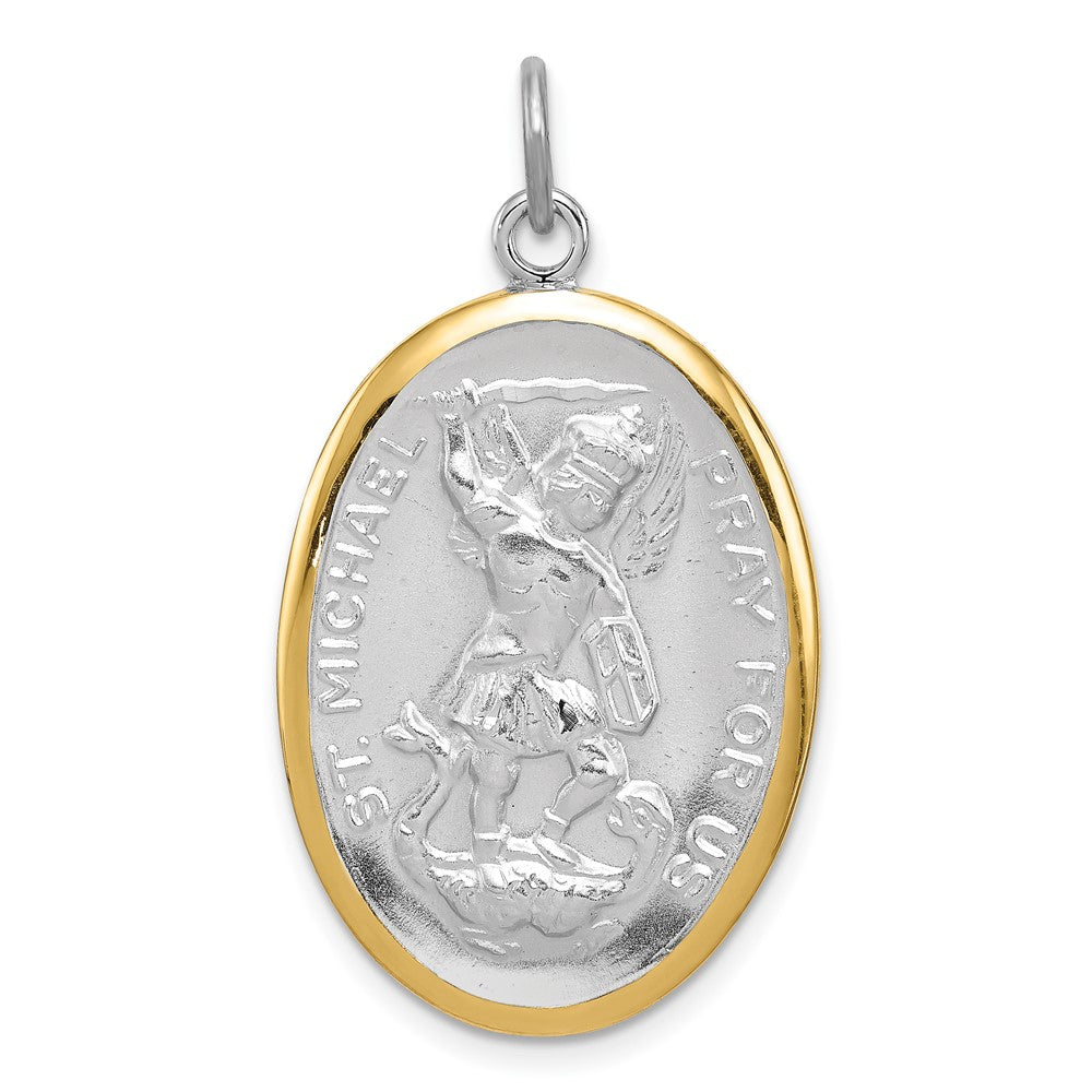 Sterling Silver Reversible Rhodium-plated & Vermeil St. Michael Medal