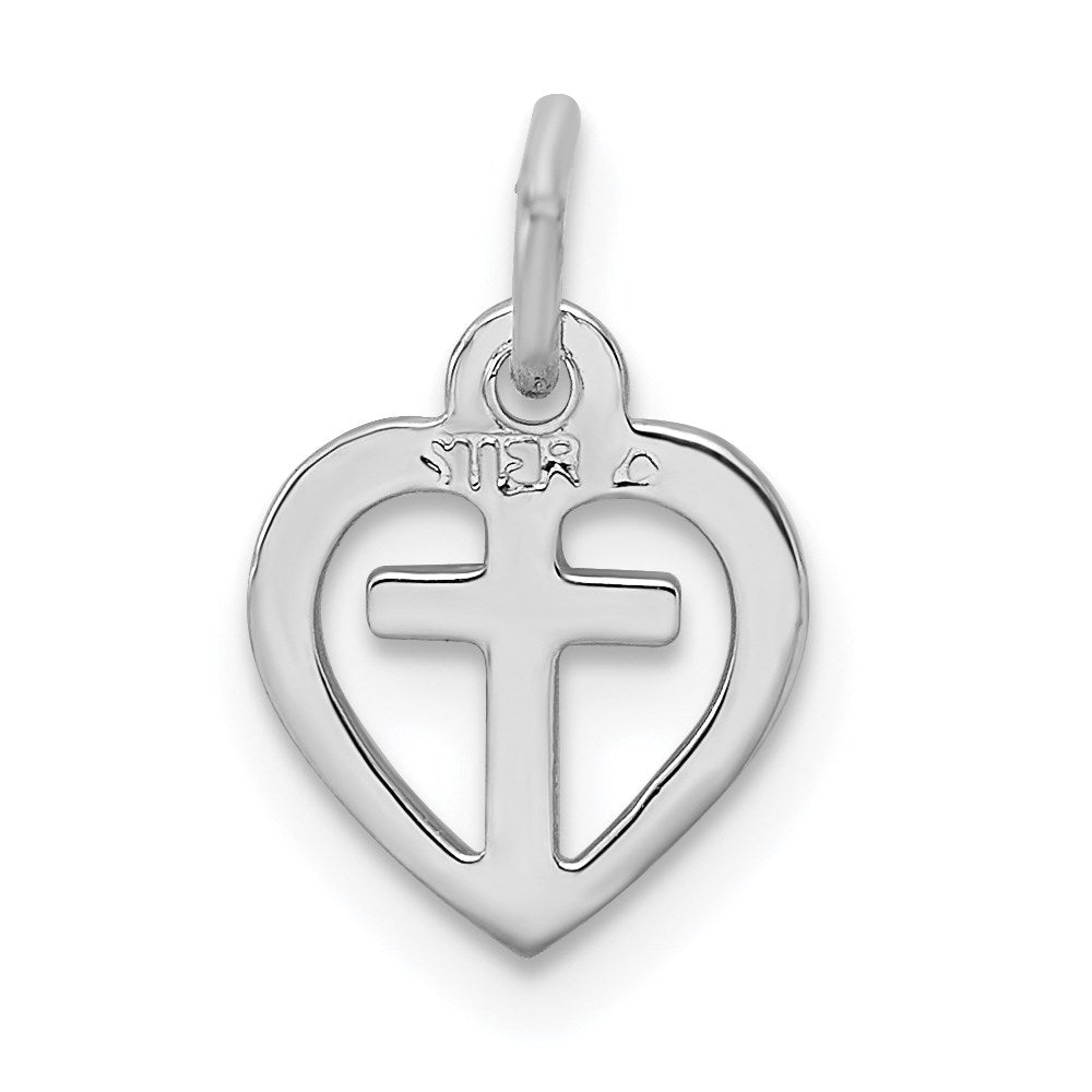 Sterling Silver Rhodium-plated & Vermeil Cross in Heart Charm