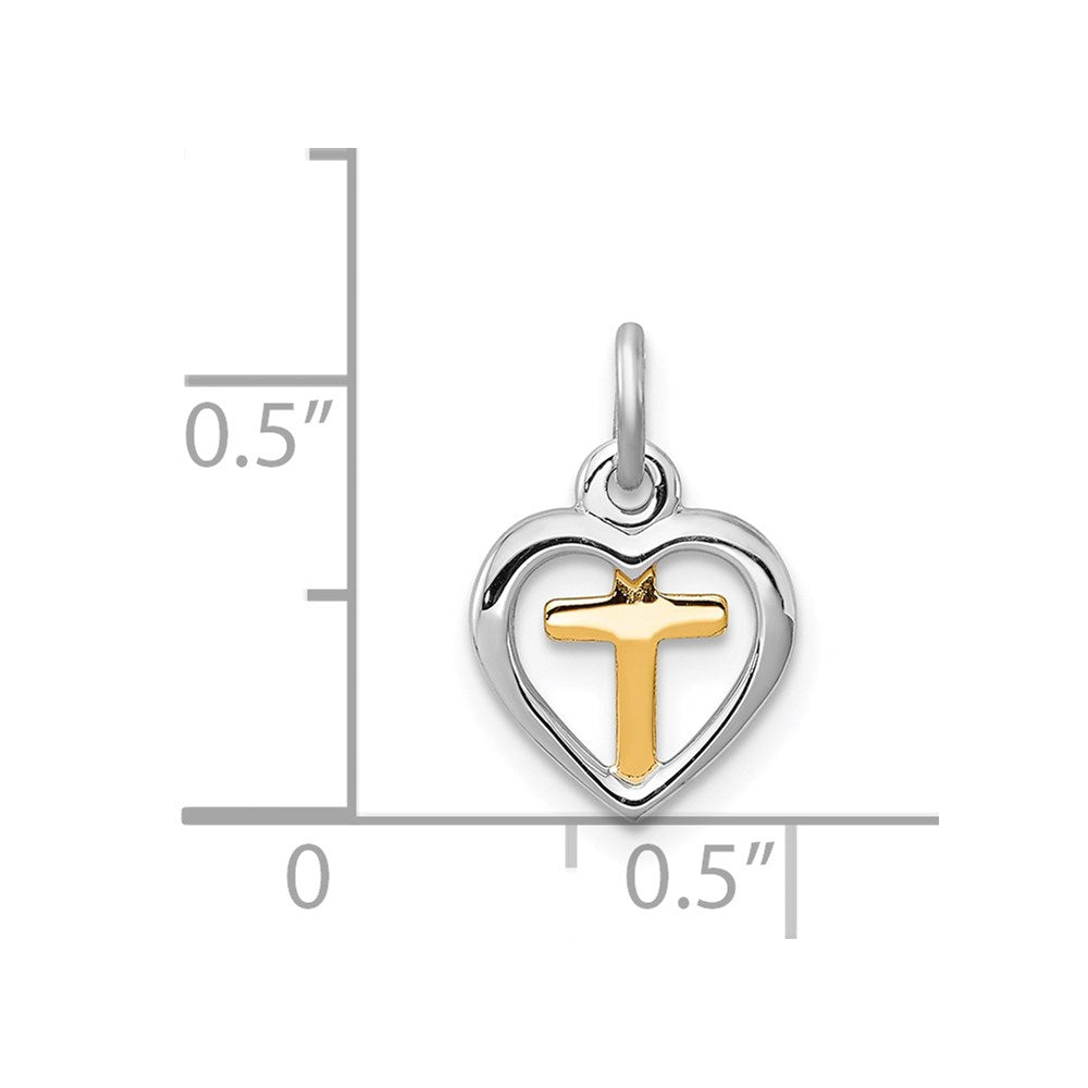 Sterling Silver Rhodium-plated & Vermeil Cross in Heart Charm