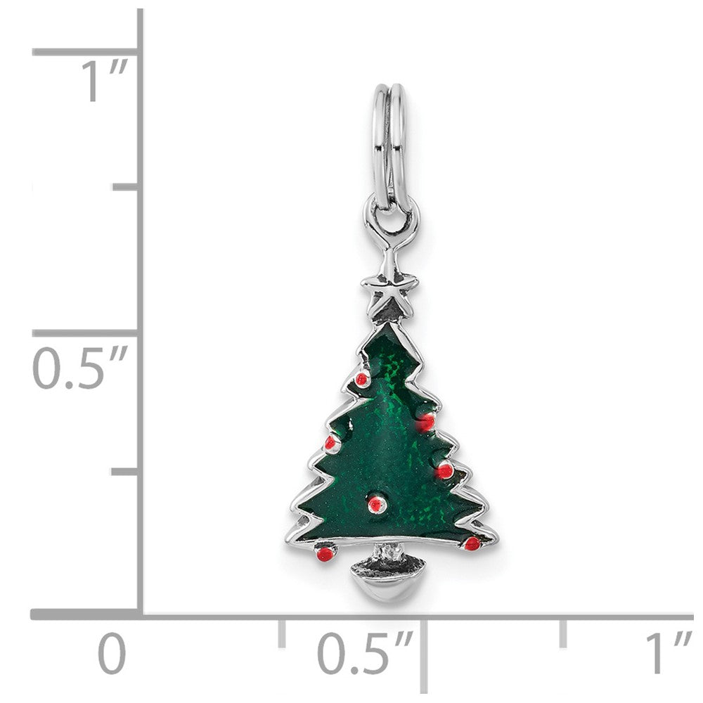 Sterling Silver Polished Green & Red Enameled Christmas Tree Charm