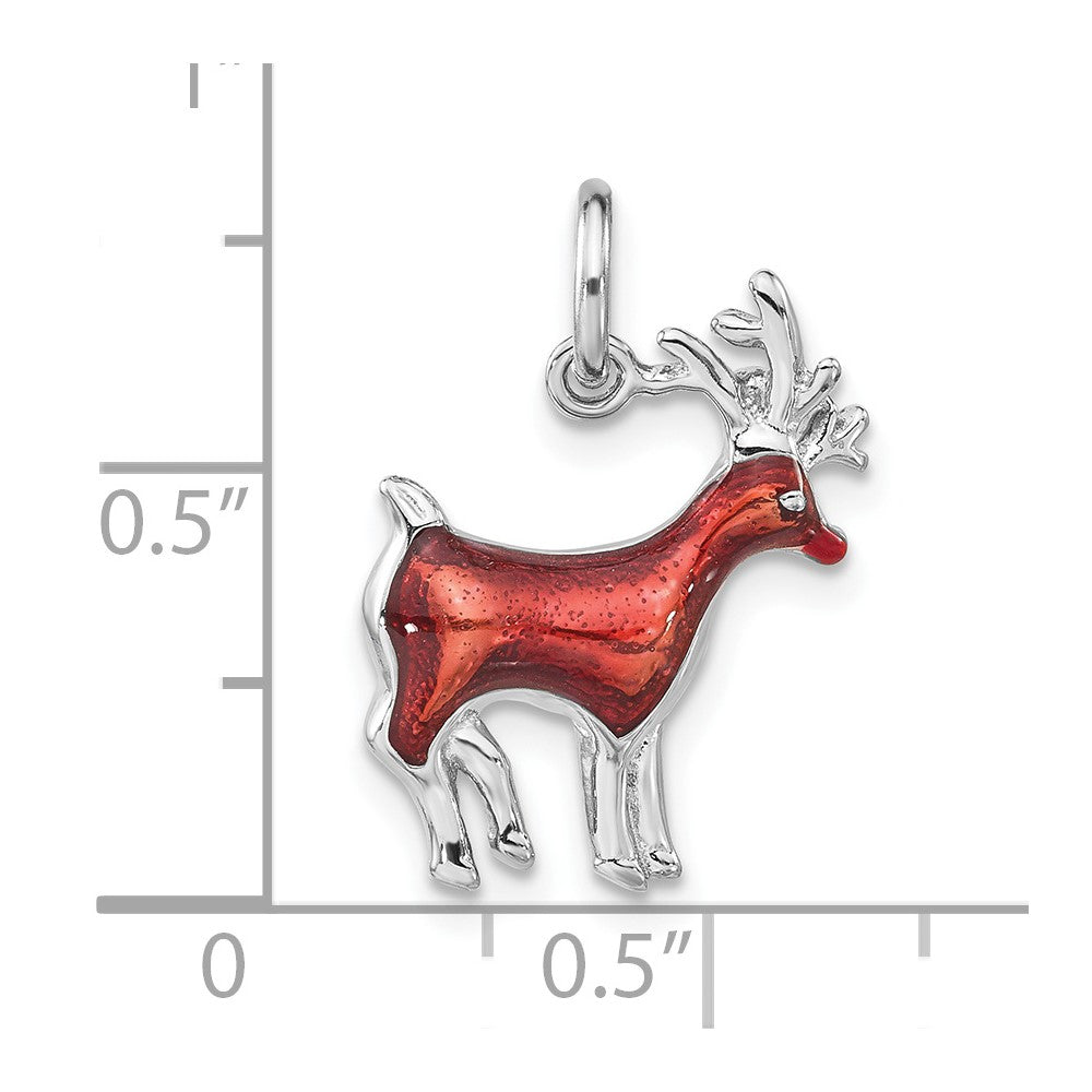 Sterling Silver Polished Brown & Red Enameled Reindeer Charm