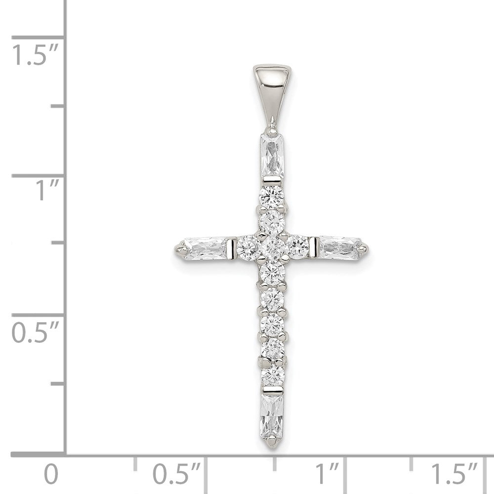 Sterling Silver Rhodium-plated CZ Cross Pendant