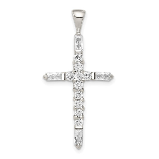 Sterling Silver Rhodium-plated CZ Cross Pendant