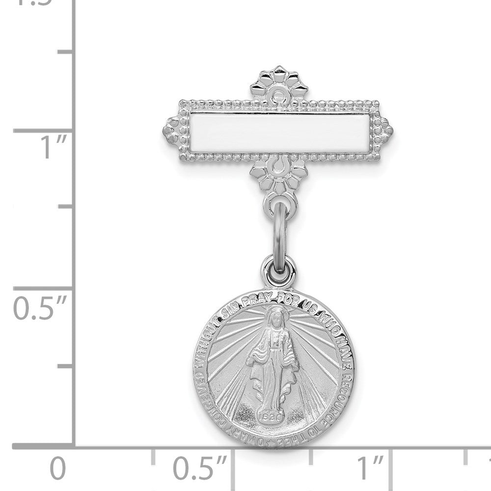 Sterling Silver Rhodium-plated Virgin Mary Medal Dangle Pin Brooch