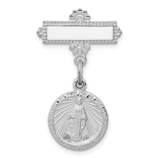 Sterling Silver Rhodium-plated Virgin Mary Medal Dangle Pin Brooch