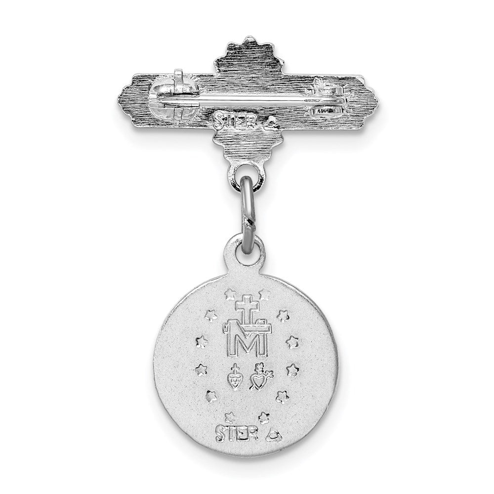 Sterling Silver Rhodium-plated Enameled Virgin Mary Medal Pin