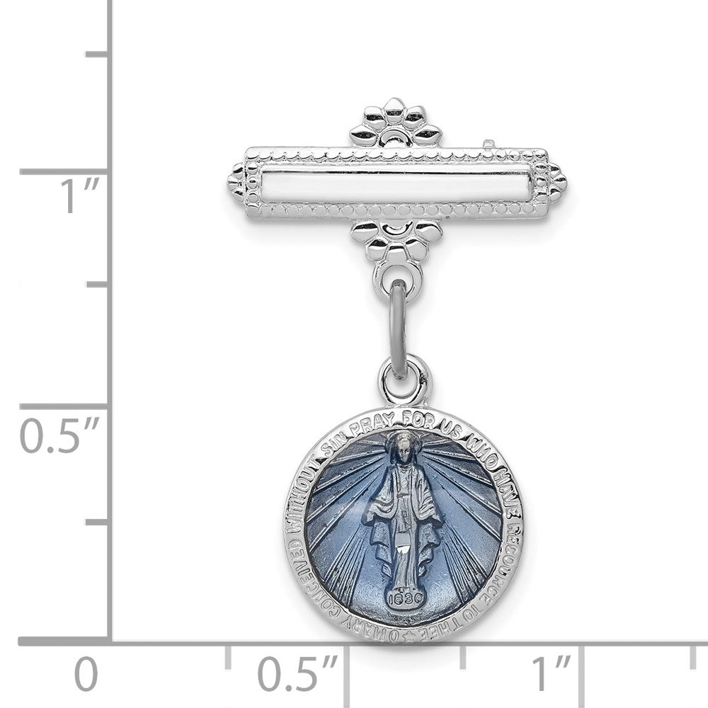 Sterling Silver Rhodium-plated Enameled Virgin Mary Medal Pin