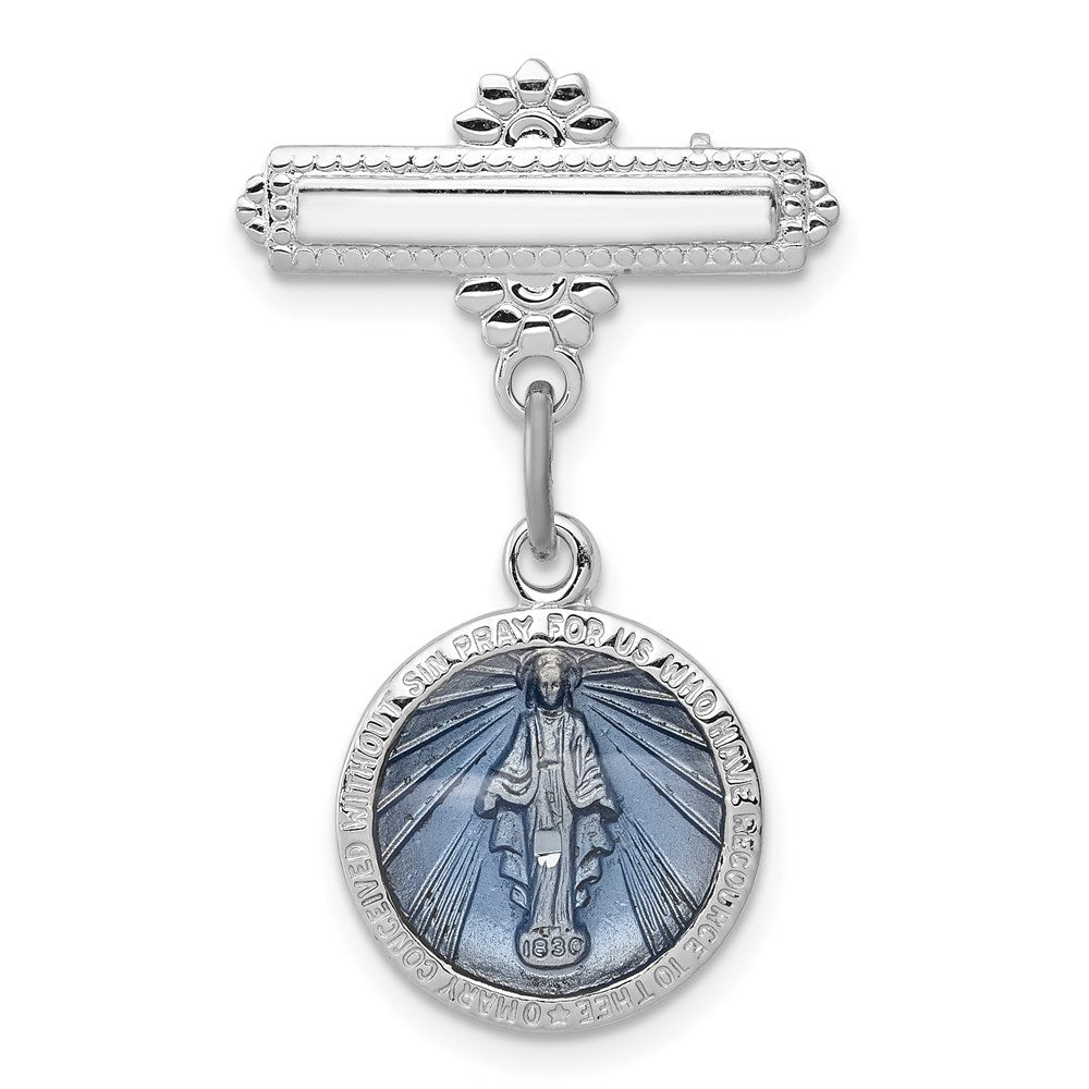 Sterling Silver Rhodium-plated Enameled Virgin Mary Medal Pin