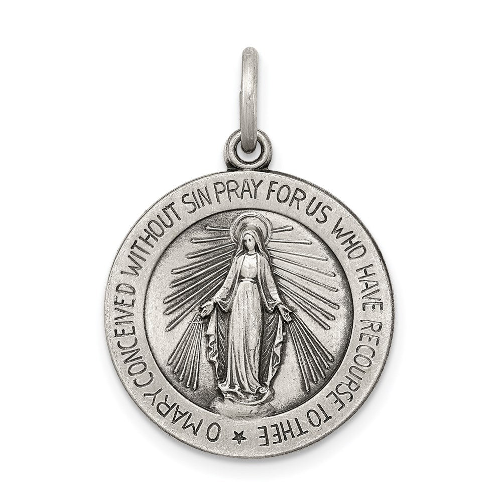 Sterling Silver Antiqued Virgin Mary Medal
