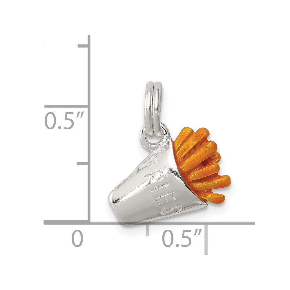 Sterling Silver Rhodium-plated Enameled French Fry Charm