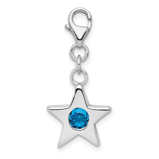 Sterling Silver Rhodium-plated December CZ Birthstone Star Charm