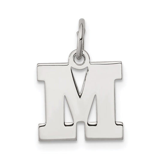 Sterling Silver Rhodium-plated Block Letter M Initial Charm