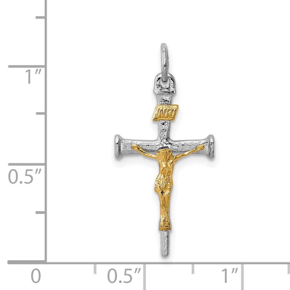 Sterling Silver Rhodium-plated & 18k Gold-plated Crucifix Charm