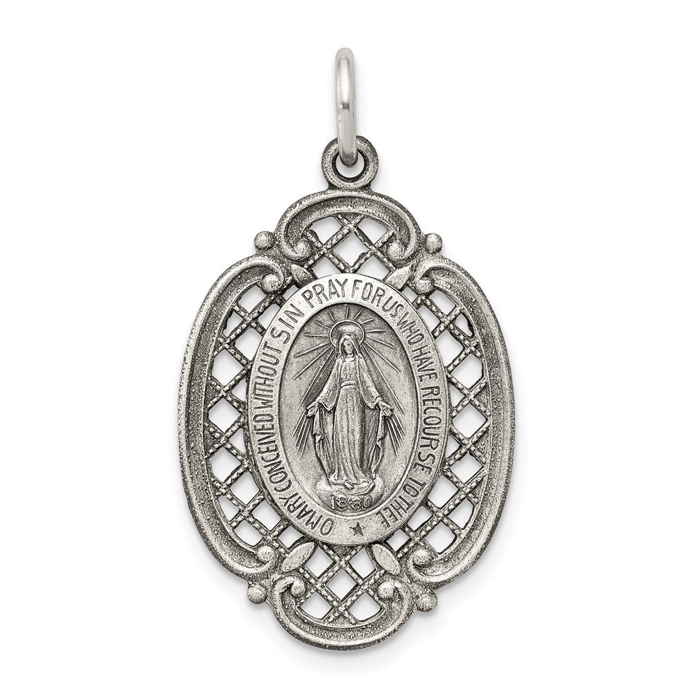 Sterling Silver Antiqued Virgin Mary Medal