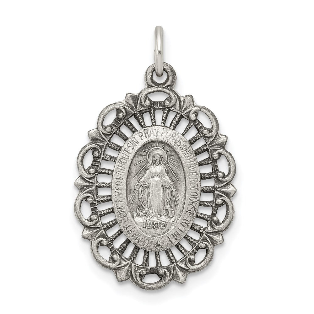 Sterling Silver Antiqued Virgin Mary Medal