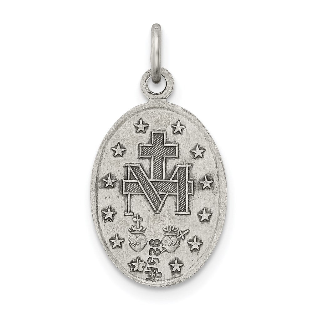 Sterling Silver Antiqued Virgin Mary Solid Medal