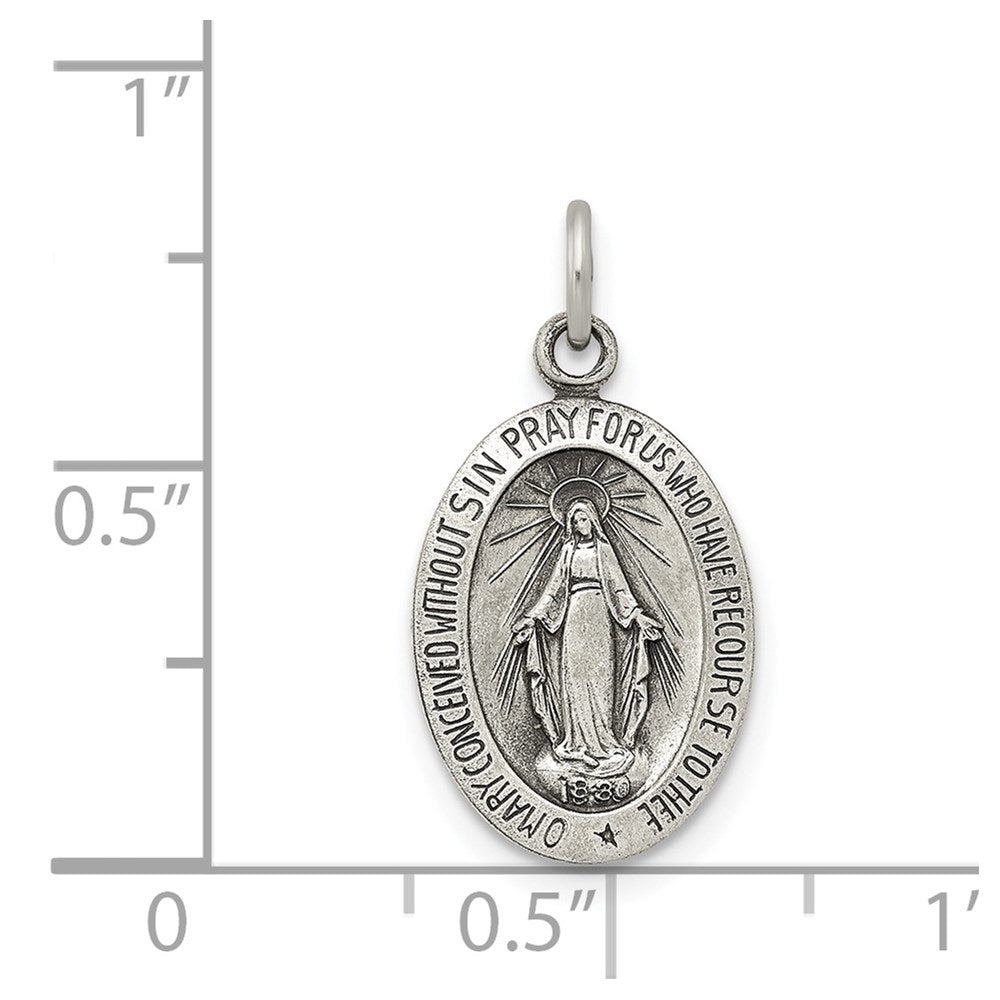 Sterling Silver Antiqued Virgin Mary Solid Medal