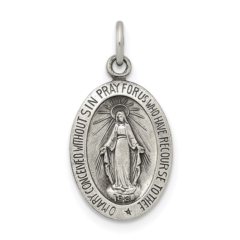 Sterling Silver Antiqued Virgin Mary Solid Medal