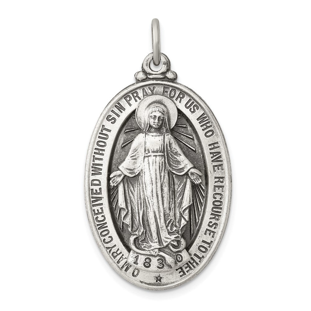 Sterling Silver Antiqued Virgin Mary Medal