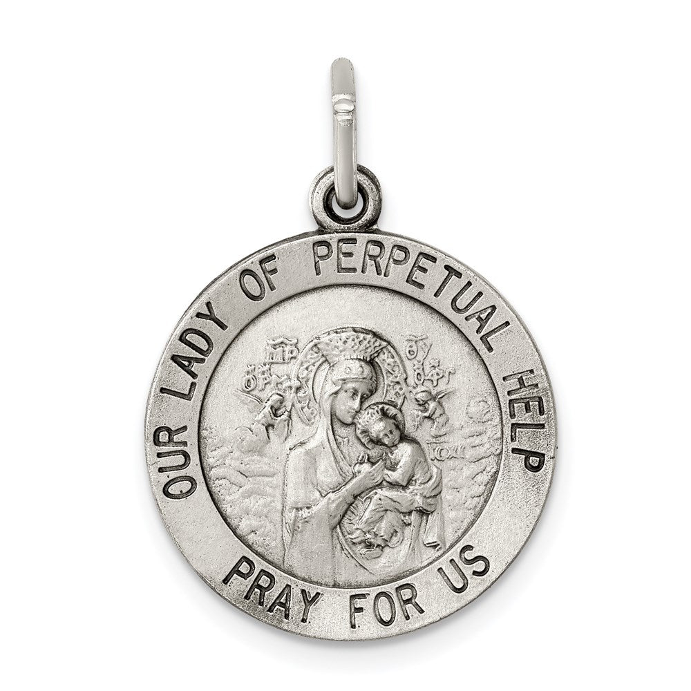 Sterling Silver Antiqued Our of Perpetual Help Round Medal