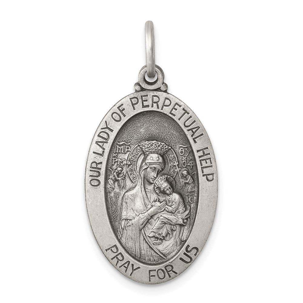 Sterling Silver Antiqued Our of Perpetual Help Medal
