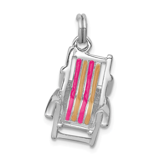 Sterling Silver Rhodium-platedEnamel Beach Chair Charm