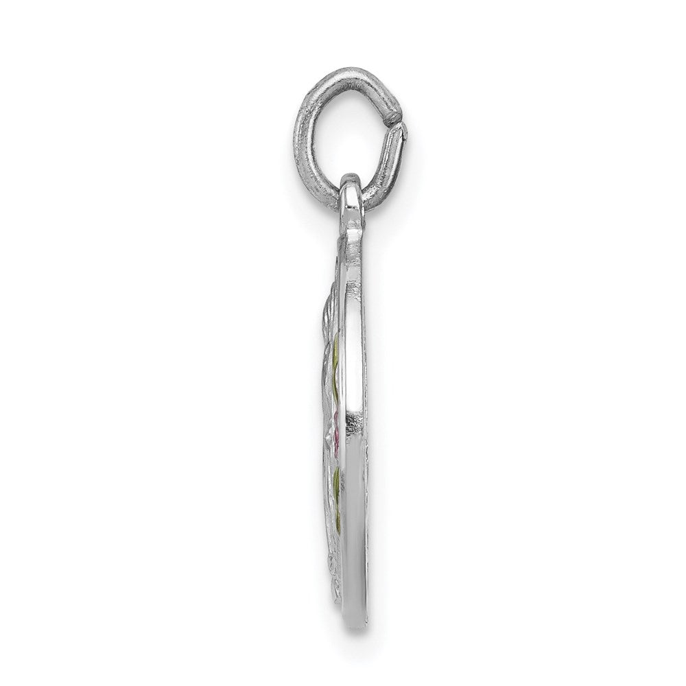 Sterling Silver Rhodium-plated Polished Epoxy Virgin Mary Medal Pendant