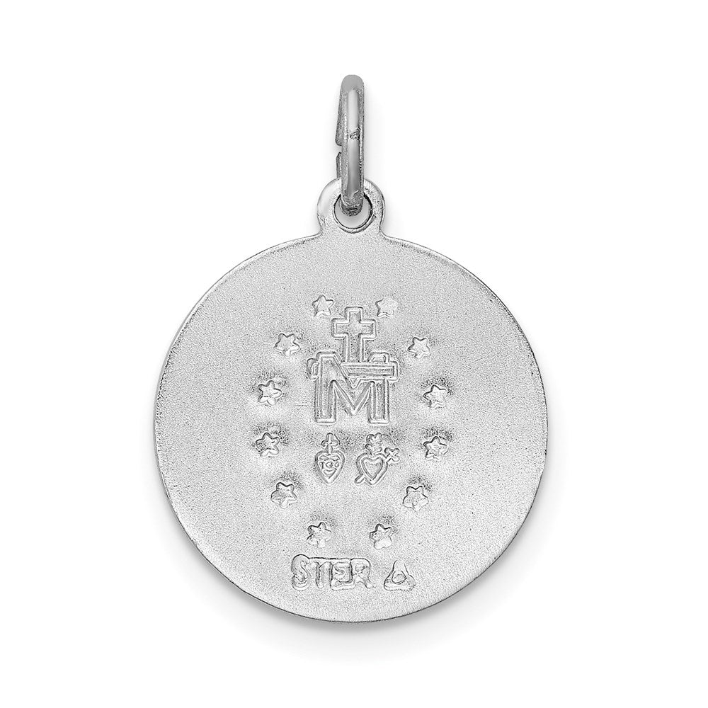 Sterling Silver Rhodium-plated Polished Epoxy Virgin Mary Medal Pendant