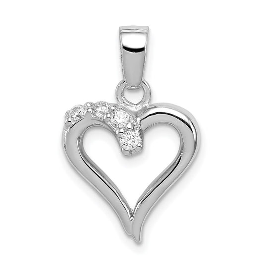 Sterling Silver Rhodium Plated CZ Heart Pendant