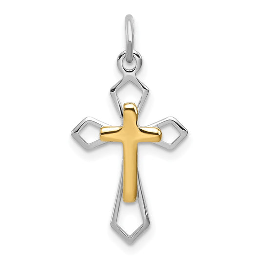 Sterling Silver Rhodium-plated & Vermeil Cross Pendant