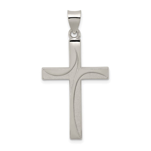 Sterling Silver Textured, Brushed and Polished Latin Cross Pendant