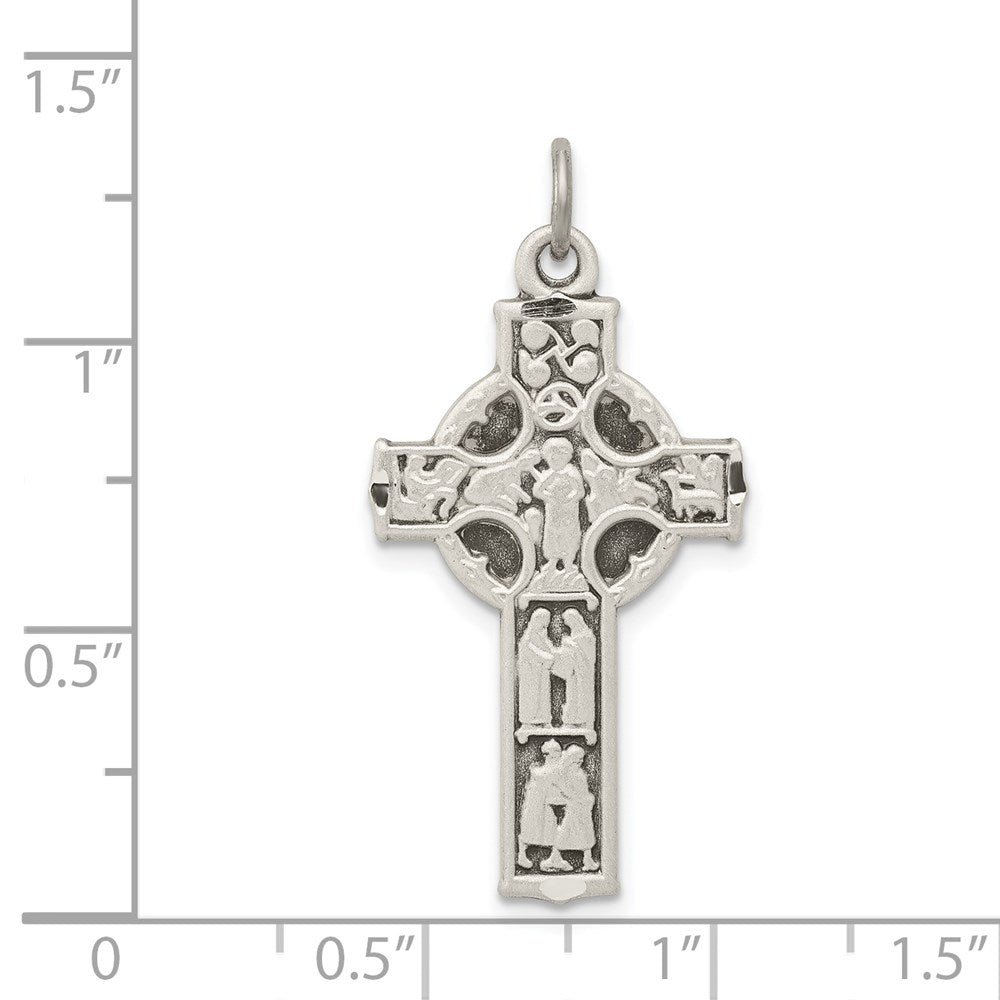 Sterling Silver Antiqued Celtic Cross w/Biblical Figures