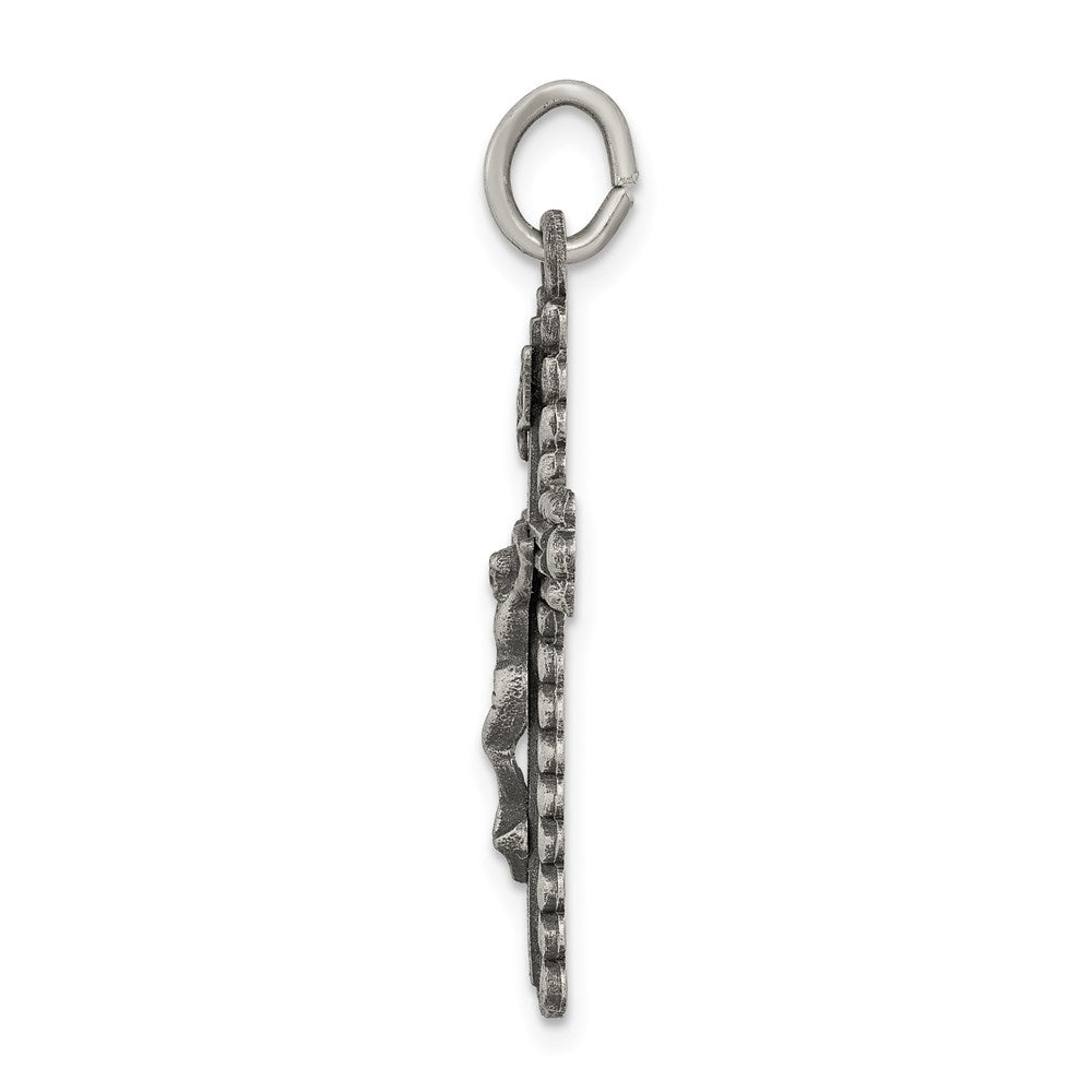 Sterling Silver Antiqued and Brushed INRI Crucifix Pendant