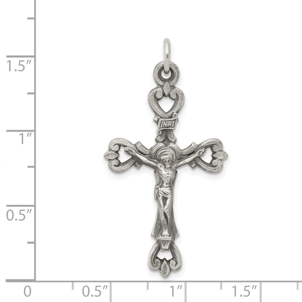 Sterling Silver Antiqued and Brushed INRI Crucifix Pendant