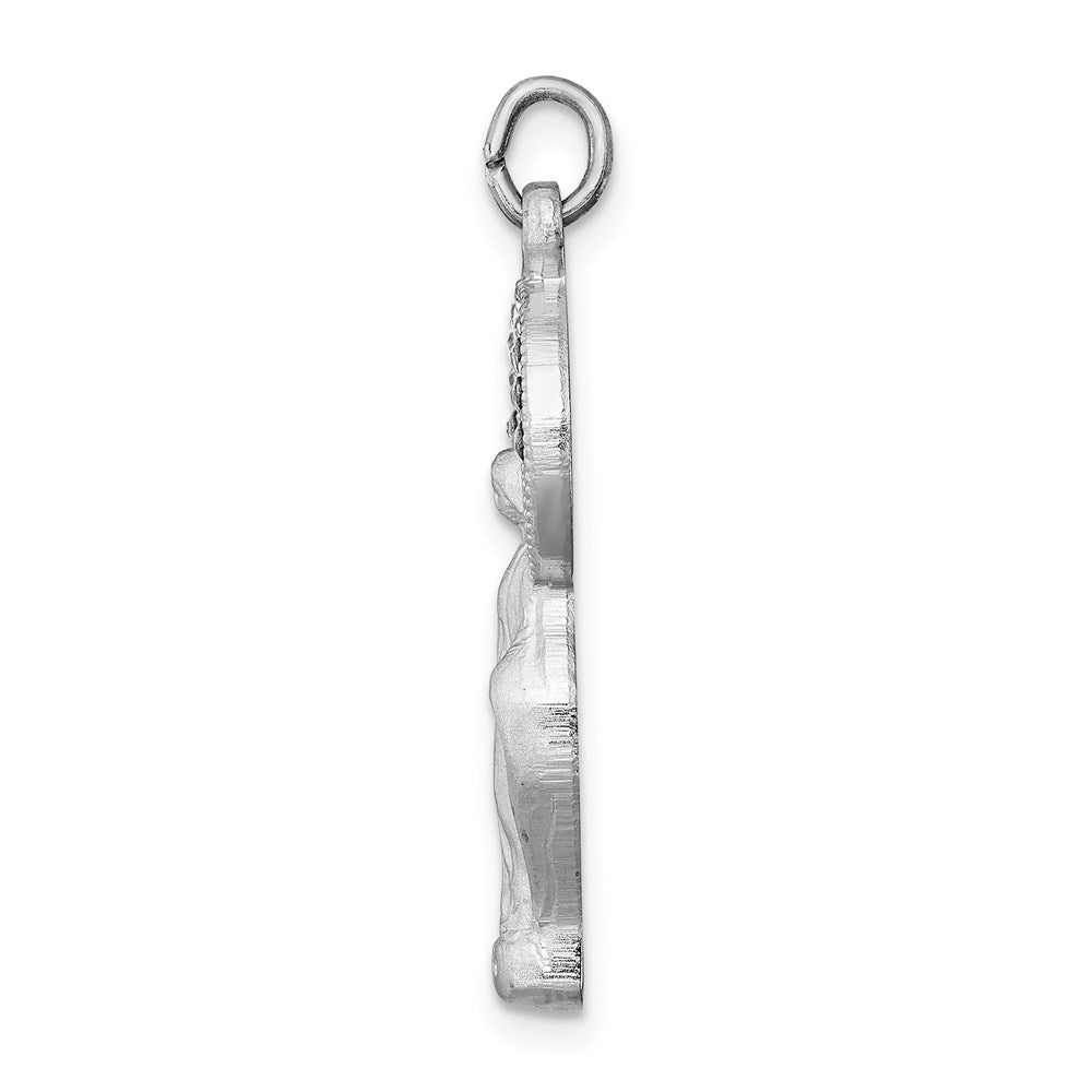 Sterling Silver Rhodium-plated Polished & Satin CZ Virgin Mary Medal Pendant