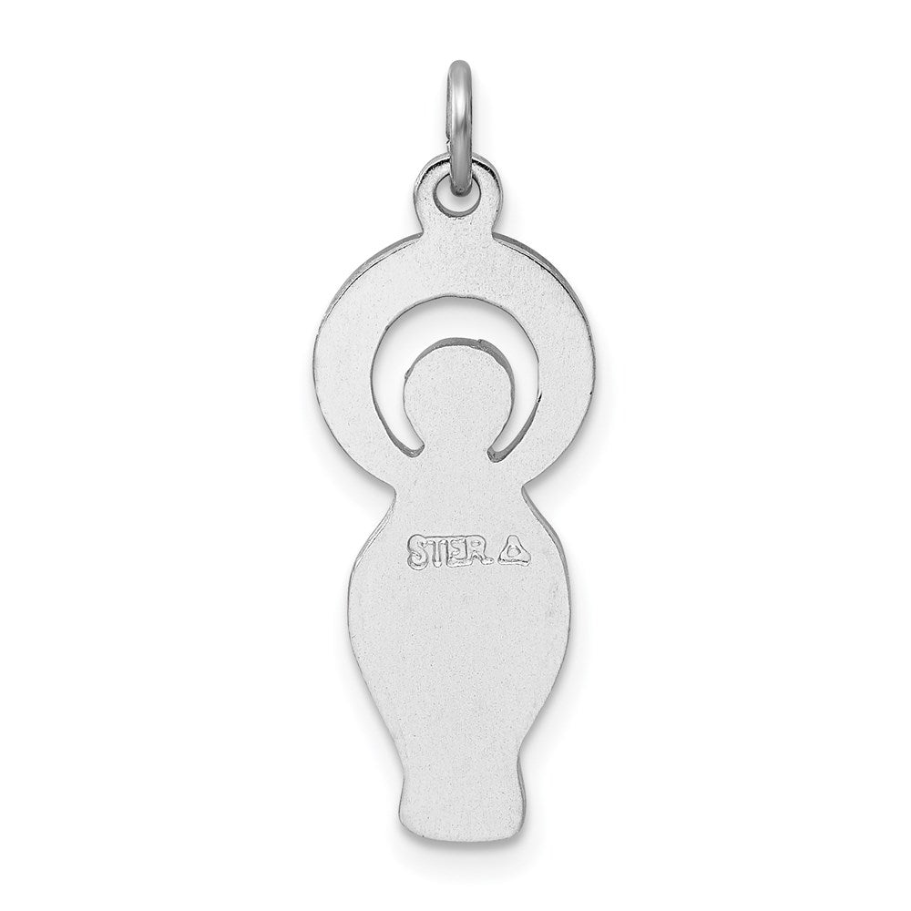 Sterling Silver Rhodium-plated Polished & Satin CZ Virgin Mary Medal Pendant