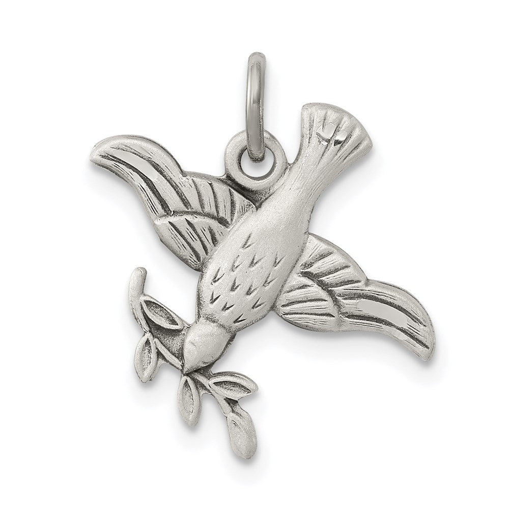 Sterling Silver Antiqued Diamond-Cut Bird Pendant