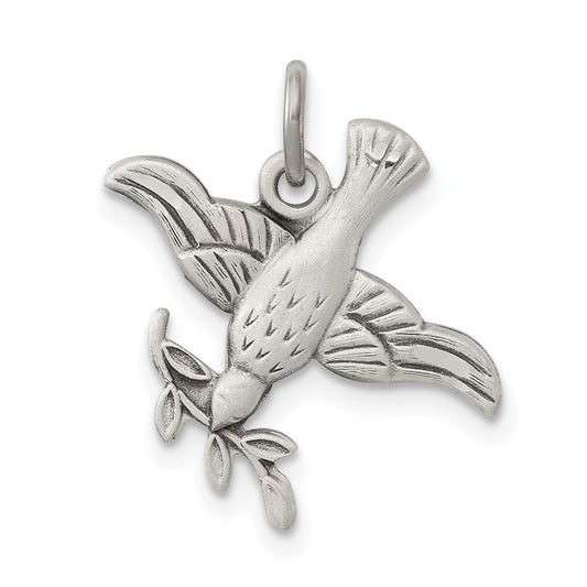 Sterling Silver Antiqued Diamond-Cut Bird Pendant