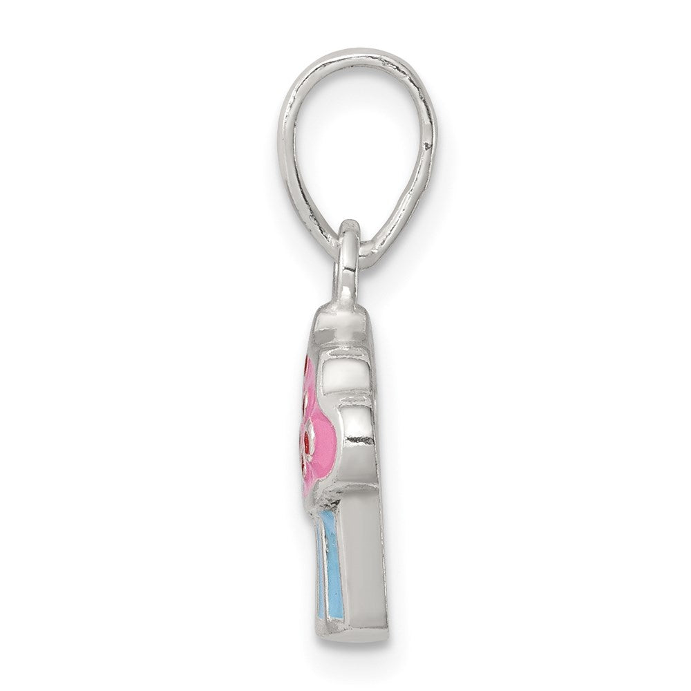 Sterling Silver Polished Enamel Cupcake Pendant
