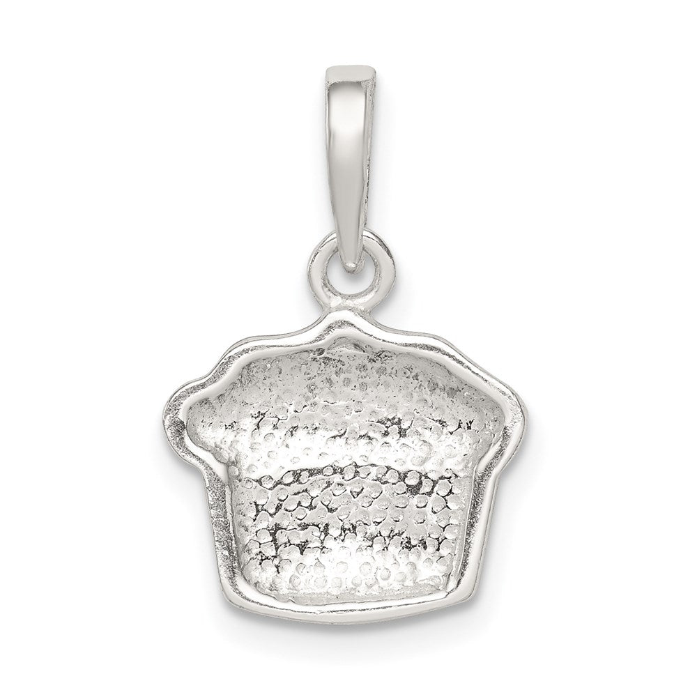 Sterling Silver Polished Enamel Cupcake Pendant